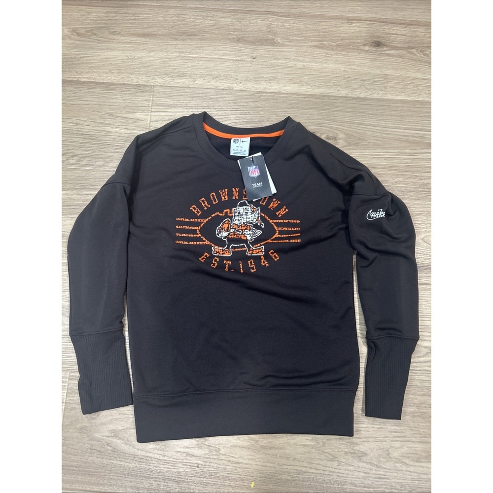 Nike NFL Cleveland Browns Dri Fit Crewneck Sweatshirt Men's XS Elf Orange Brown